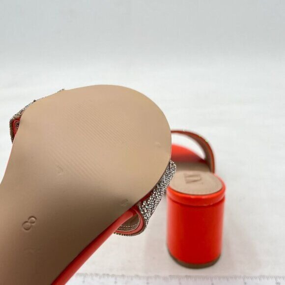 Orange Open Toe Rhinestones Slip On Slide Sandals Chunky Heel Backless Mule - Picture 5 of 8